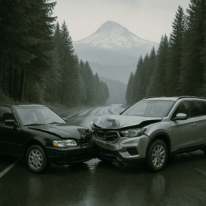 Two cars on a Portland, Oregon road stalled after an accident