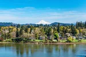 Willamette River and Mt. Hood in Portland, Oregon