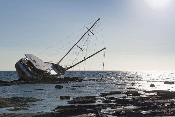 Sailboat, stranded along the coast